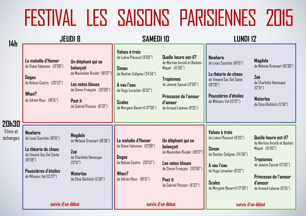 Saisons Parisiennes planning